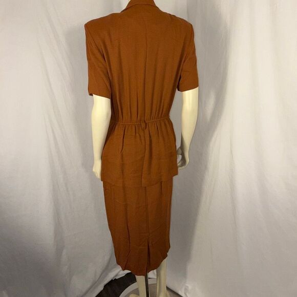Vintage 90s Danny & Nicole Rust Brown Faux Two Piece Dress Rayon Midi Made in US - Picture 9 of 15